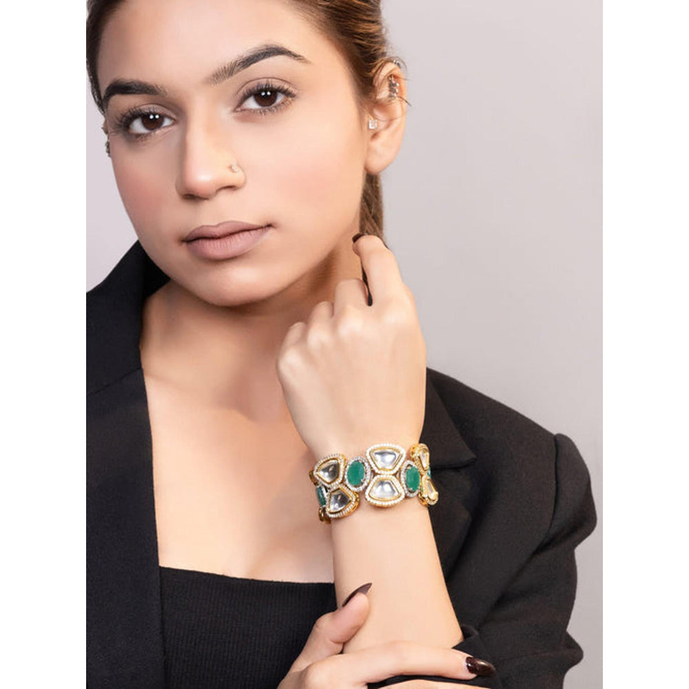 XAGO Le Tiago Gold Plated Green Beads And Moissanite Studded Bracelet