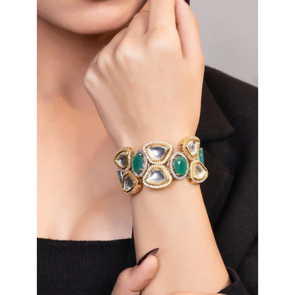 XAGO Le Tiago Gold Plated Green Beads And Moissanite Studded Bracelet