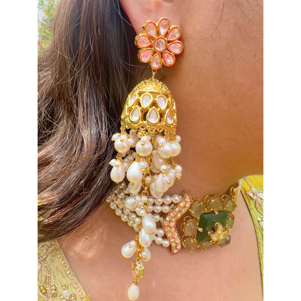 XAGO Le Ramona White Pearl and Kundan Earrings
