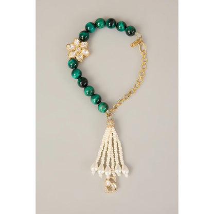 XAGO Sharvani Lumba Polki Motif Lumba With Green Beads and Pearl Hangings Rakhi