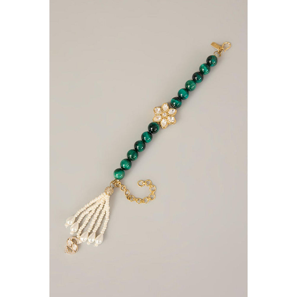 XAGO Sharvani Lumba Polki Motif Lumba With Green Beads and Pearl Hangings Rakhi