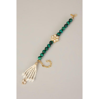 XAGO Sharvani Lumba Polki Motif Lumba With Green Beads and Pearl Hangings Rakhi