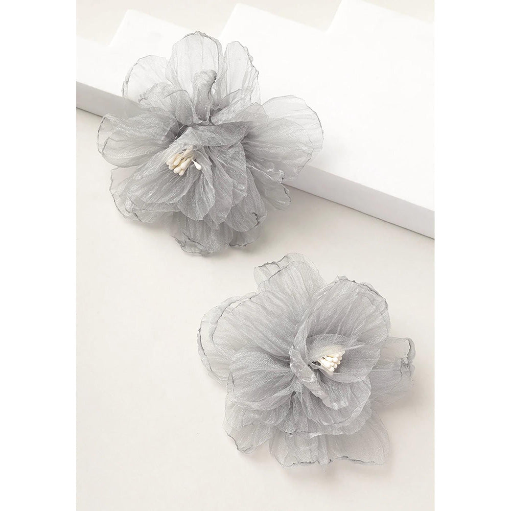 XAGO Grey Mist Organza Floral Studs Earrings