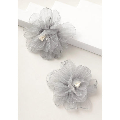 XAGO Grey Mist Organza Floral Studs Earrings