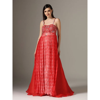 YASHODHARA Red Top and Palazzo (Set of 2)