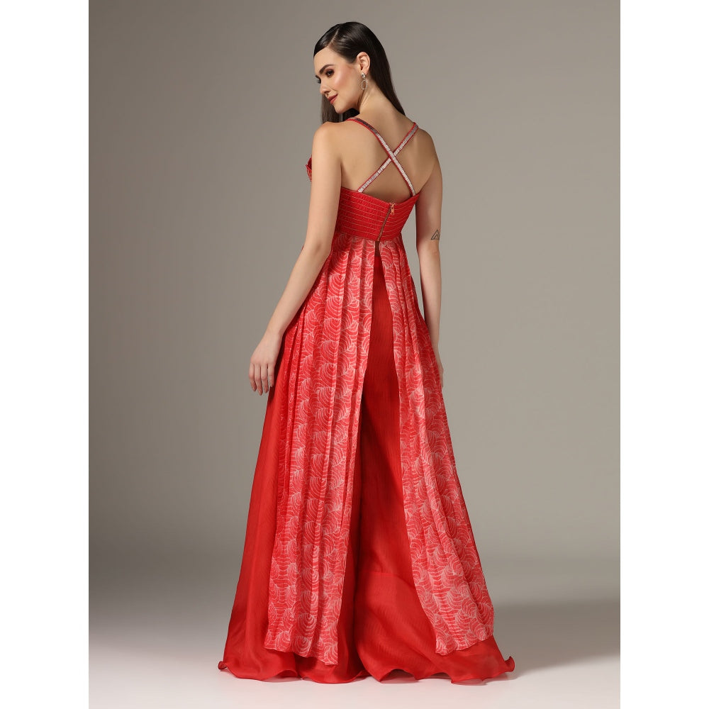 YASHODHARA Red Top and Palazzo (Set of 2)