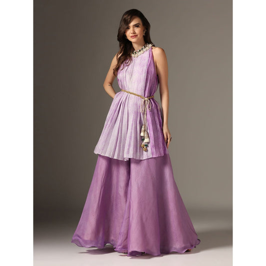 YASHODHARA Purple High Neck Kurti Set (Set of 3)