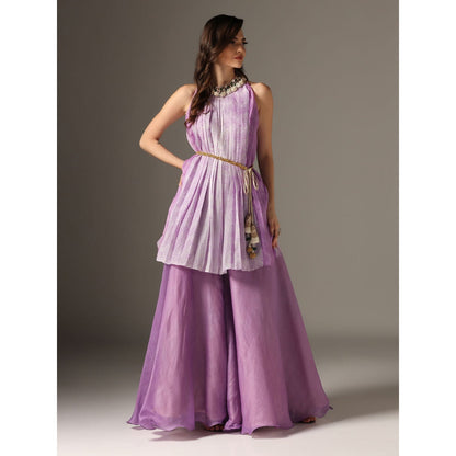 YASHODHARA Purple High Neck Kurti Set (Set of 3)