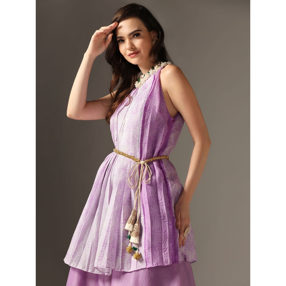 YASHODHARA Purple High Neck Kurti Set (Set of 3)