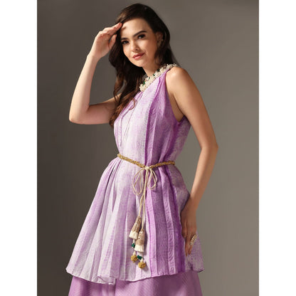 YASHODHARA Purple High Neck Kurti Set (Set of 3)