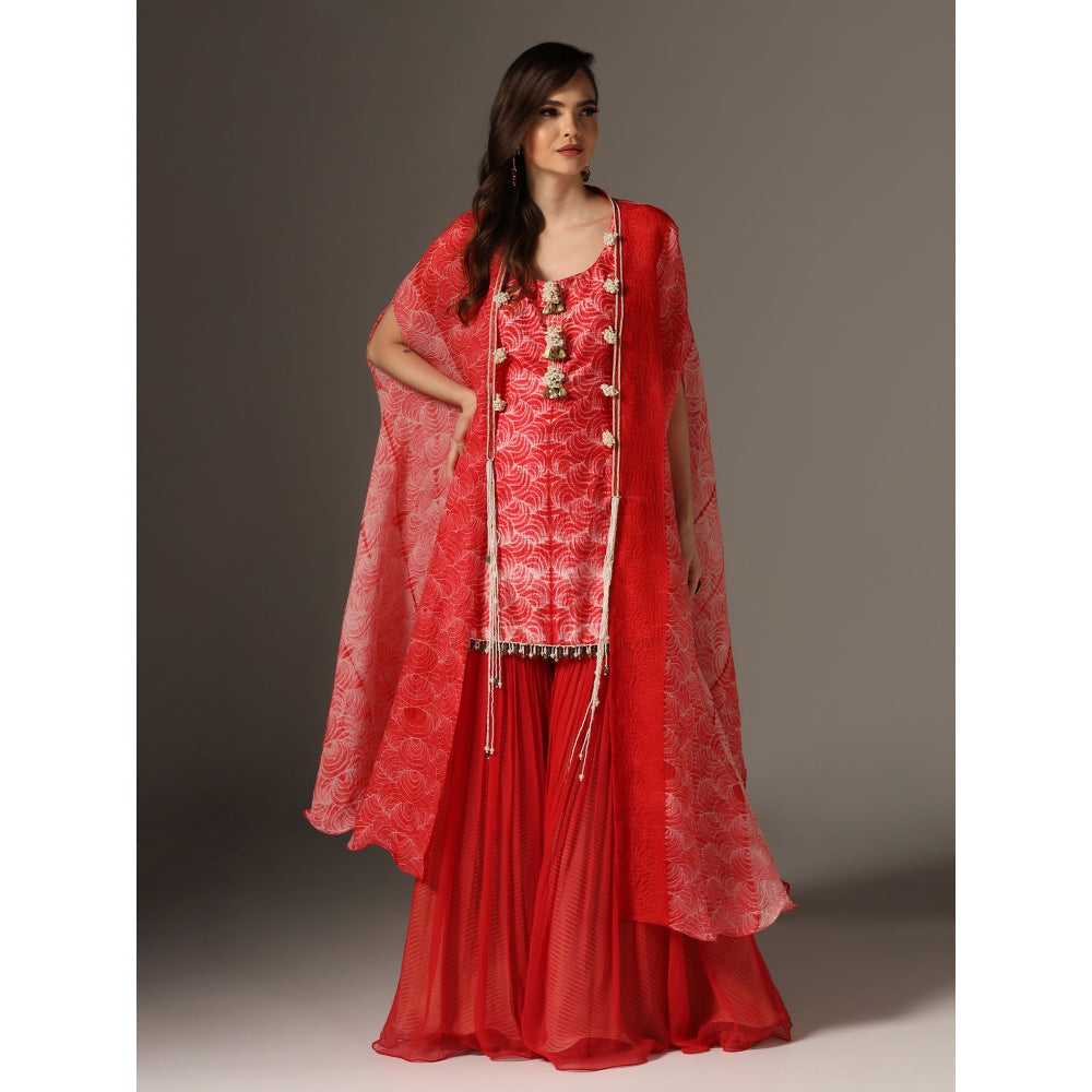 YASHODHARA Red Kurti, Sharara with Dupatta (Set of 3)