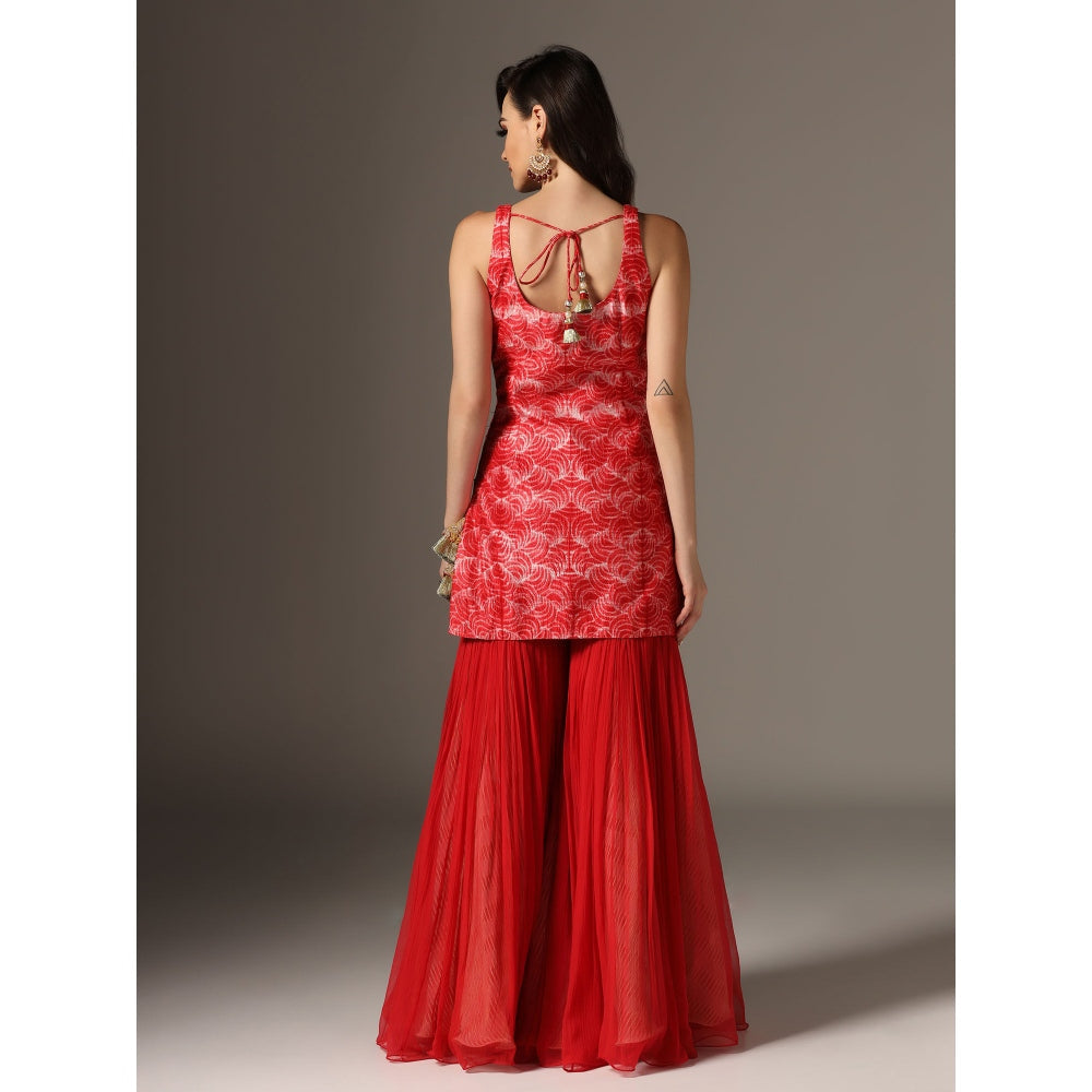 YASHODHARA Red Kurti, Sharara with Dupatta (Set of 3)