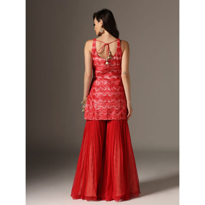 YASHODHARA Red Kurti, Sharara with Dupatta (Set of 3)