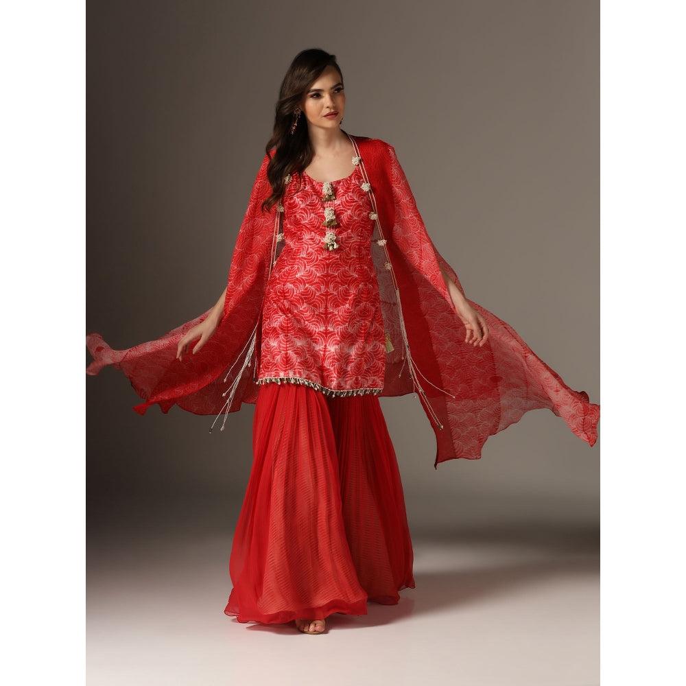 YASHODHARA Red Kurti, Sharara with Dupatta (Set of 3)