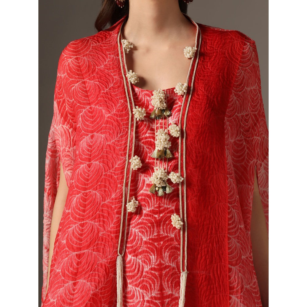 YASHODHARA Red Kurti, Sharara with Dupatta (Set of 3)