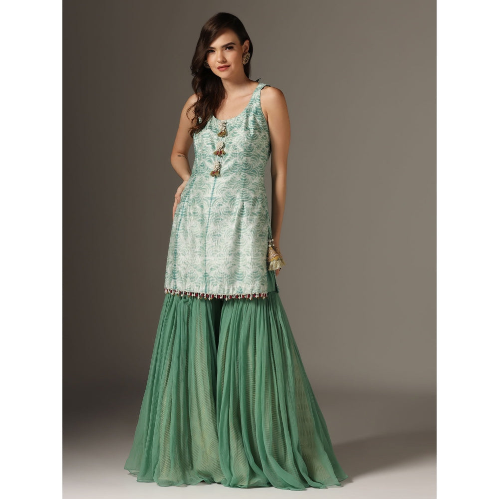 YASHODHARA Eco Green Kurti, Sharara with Dupatta (Set of 3)