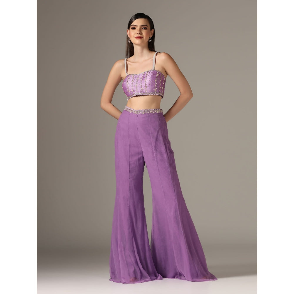 YASHODHARA Purple Shibori Cape with Bustier and Palazzo (Set of 3)