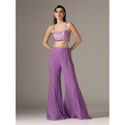 YASHODHARA Purple Shibori Cape with Bustier and Palazzo (Set of 3)