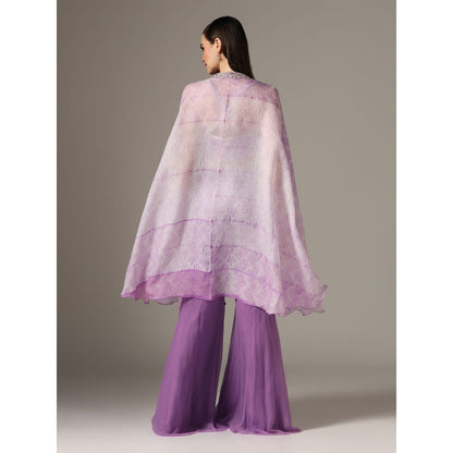 YASHODHARA Purple Shibori Cape with Bustier and Palazzo (Set of 3)