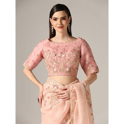 YASHODHARA Pink Organza Sequined Saree with Blouse