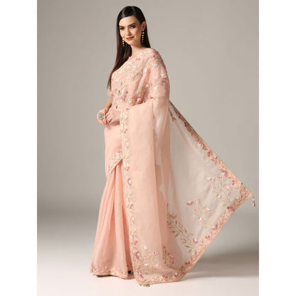 YASHODHARA Pink Organza Sequined Saree with Blouse