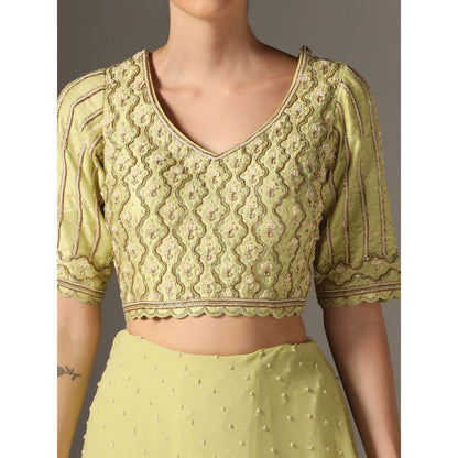 YASHODHARA Jade Chiffon Mughal Sequined Blouse with Saree