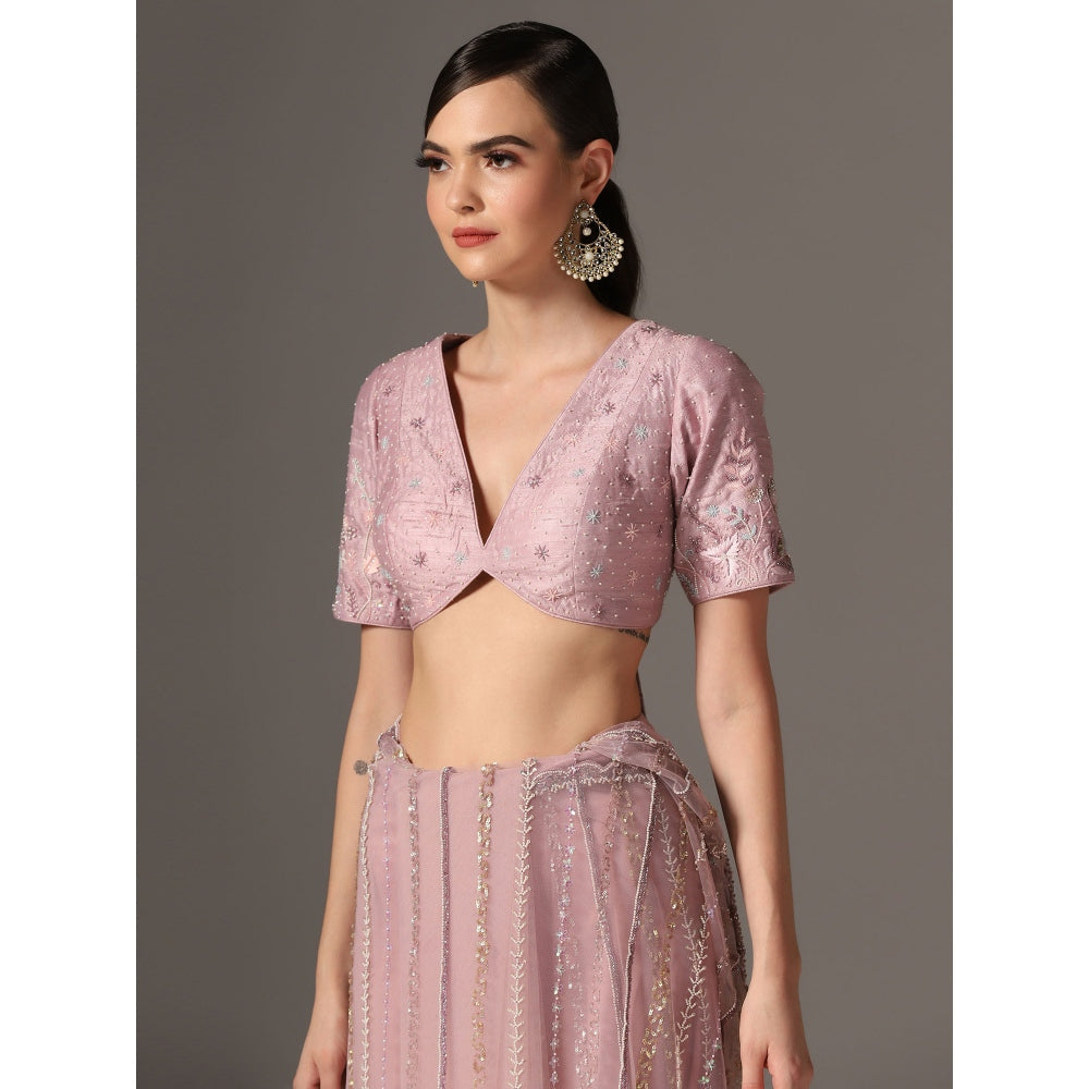 YASHODHARA Purple Net Sequined Saree with Blouse