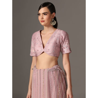 YASHODHARA Purple Net Sequined Saree with Blouse