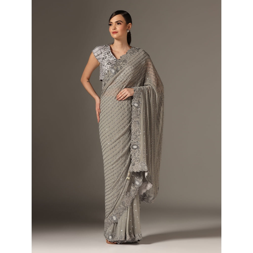 YASHODHARA Grey Chiffon Saree with Sequined Blouse