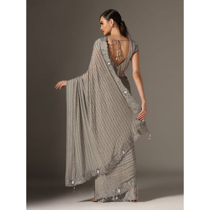YASHODHARA Grey Chiffon Saree with Sequined Blouse