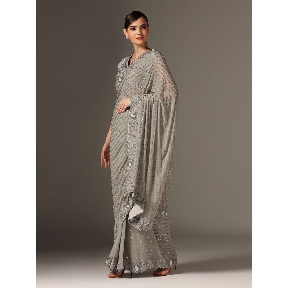 YASHODHARA Grey Chiffon Saree with Sequined Blouse