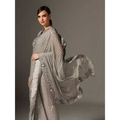 YASHODHARA Grey Chiffon Saree with Sequined Blouse