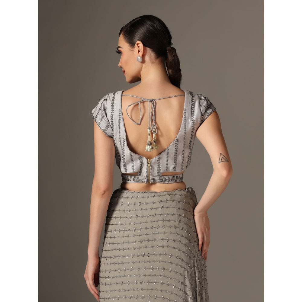 YASHODHARA Grey Chiffon Saree with Sequined Blouse