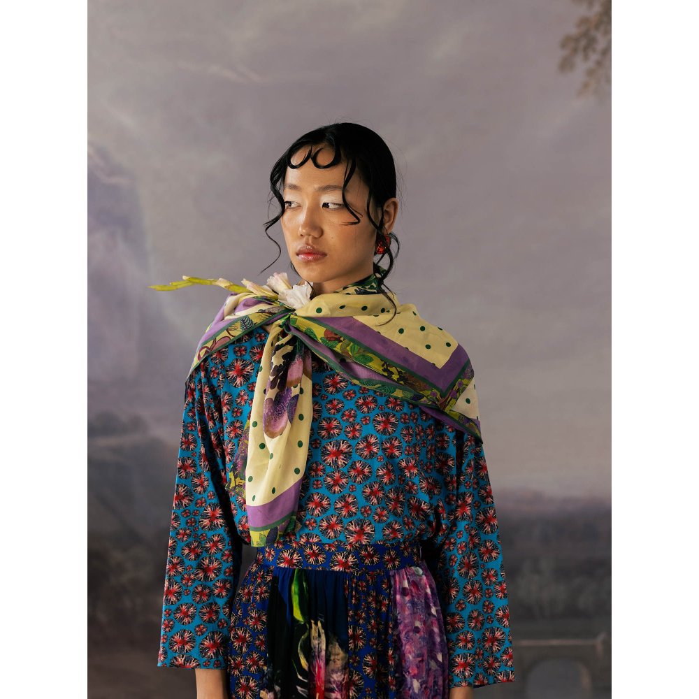 YAVI Blue Anaconda Blouse Top