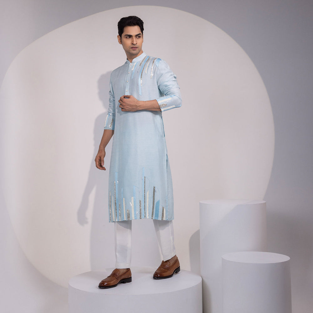 YOSEBA Blue Stride Embroidered Kurta with Pant