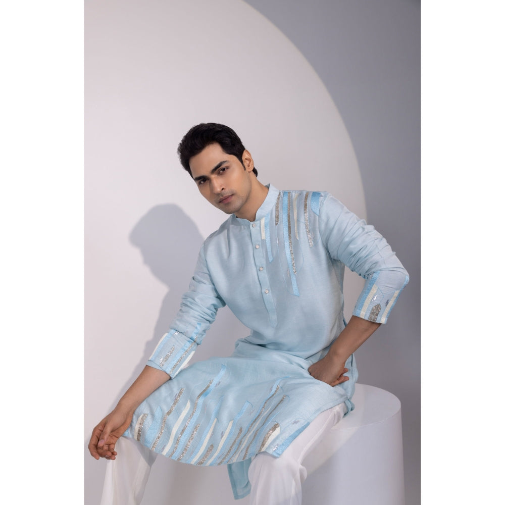 YOSEBA Blue Stride Embroidered Kurta with Pant