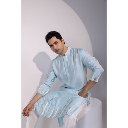 YOSEBA Blue Stride Embroidered Kurta with Pant