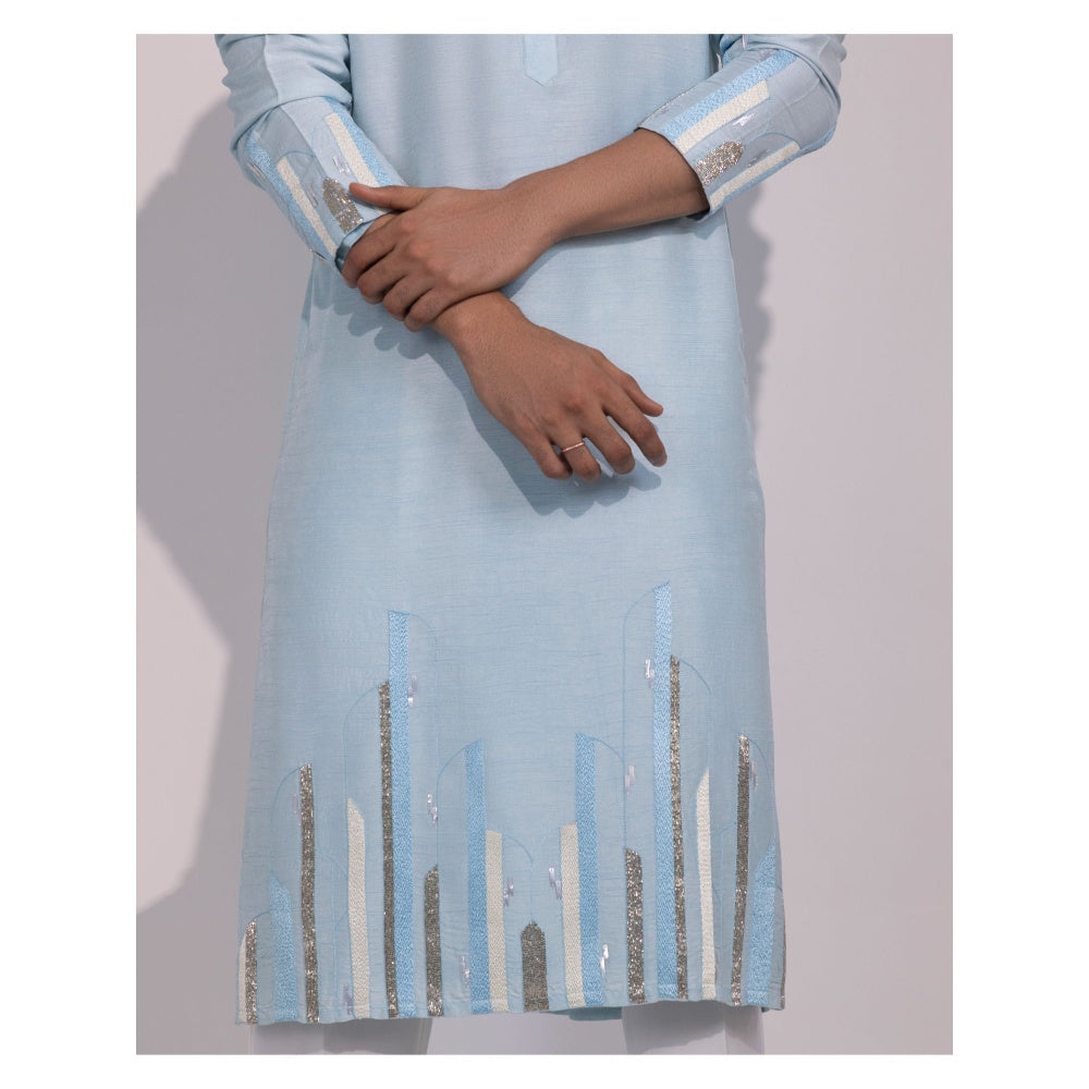 YOSEBA Blue Stride Embroidered Kurta with Pant