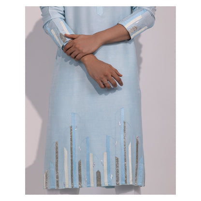 YOSEBA Blue Stride Embroidered Kurta with Pant