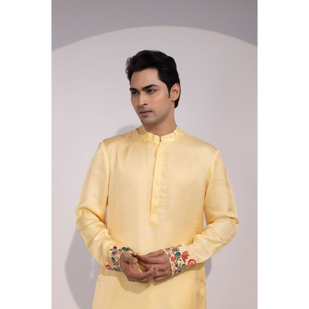 YOSEBA Yellow Cuff Embroidered Kurta with Pant