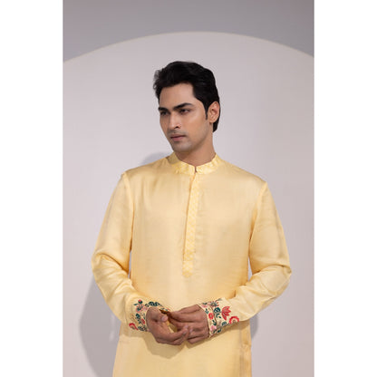 YOSEBA Yellow Cuff Embroidered Kurta with Pant