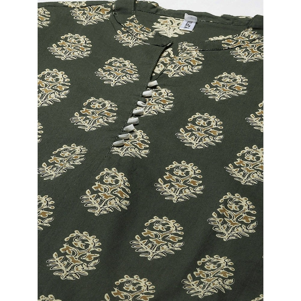 Yufta Women Green Screen Print Potli Buttons Regular Top