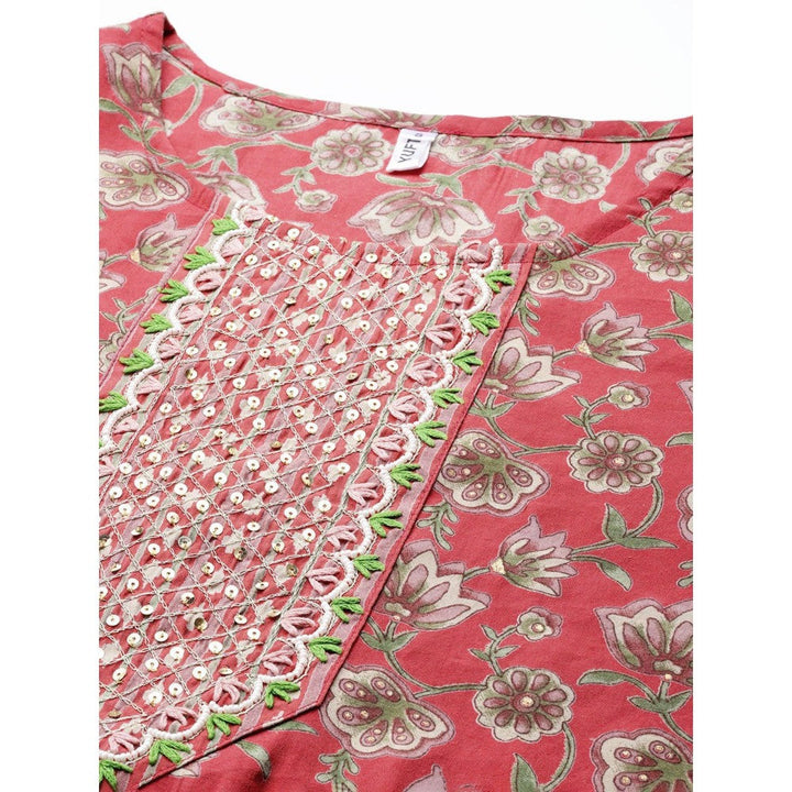 Yufta Women Red Printed Straight Kurta Trouser and Dupatta (Set of 3)