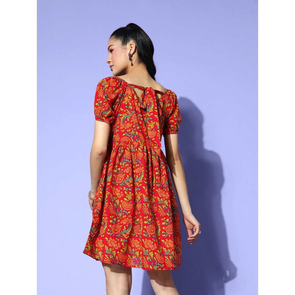 Yufta Women Red Printed Fit and Flare Dress