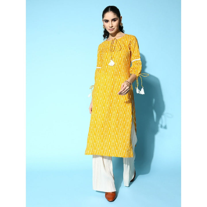 Yufta Women Yellow Chevron Straight Kurta