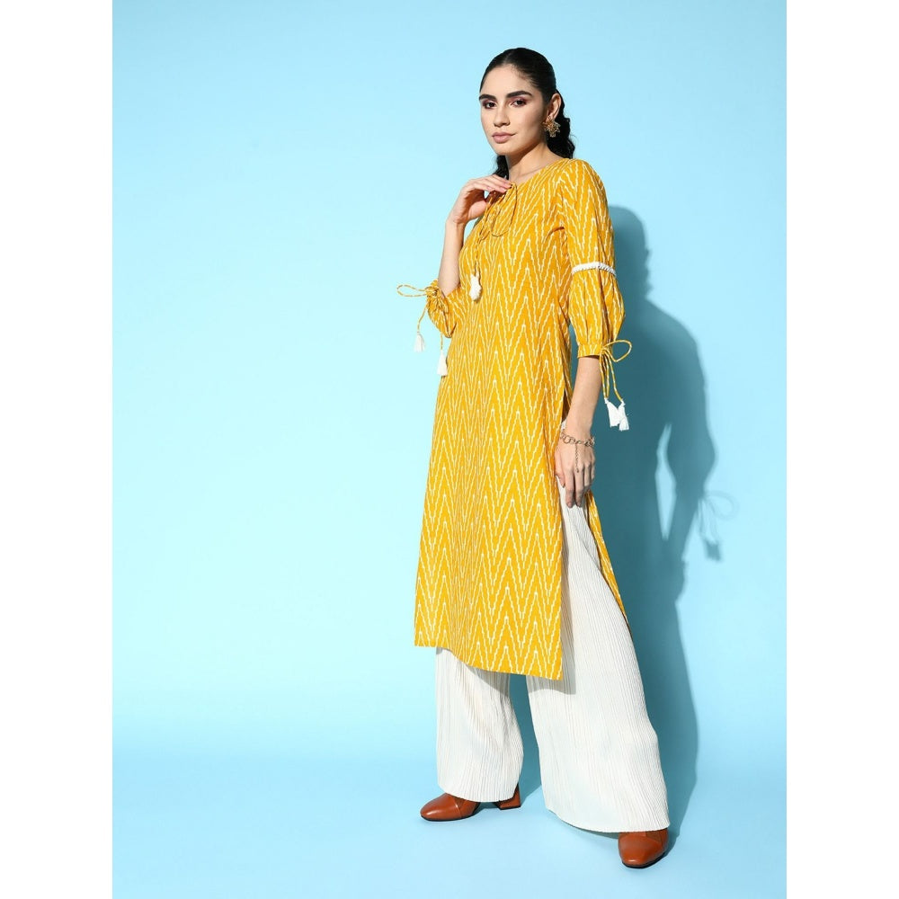 Yufta Women Yellow Chevron Straight Kurta