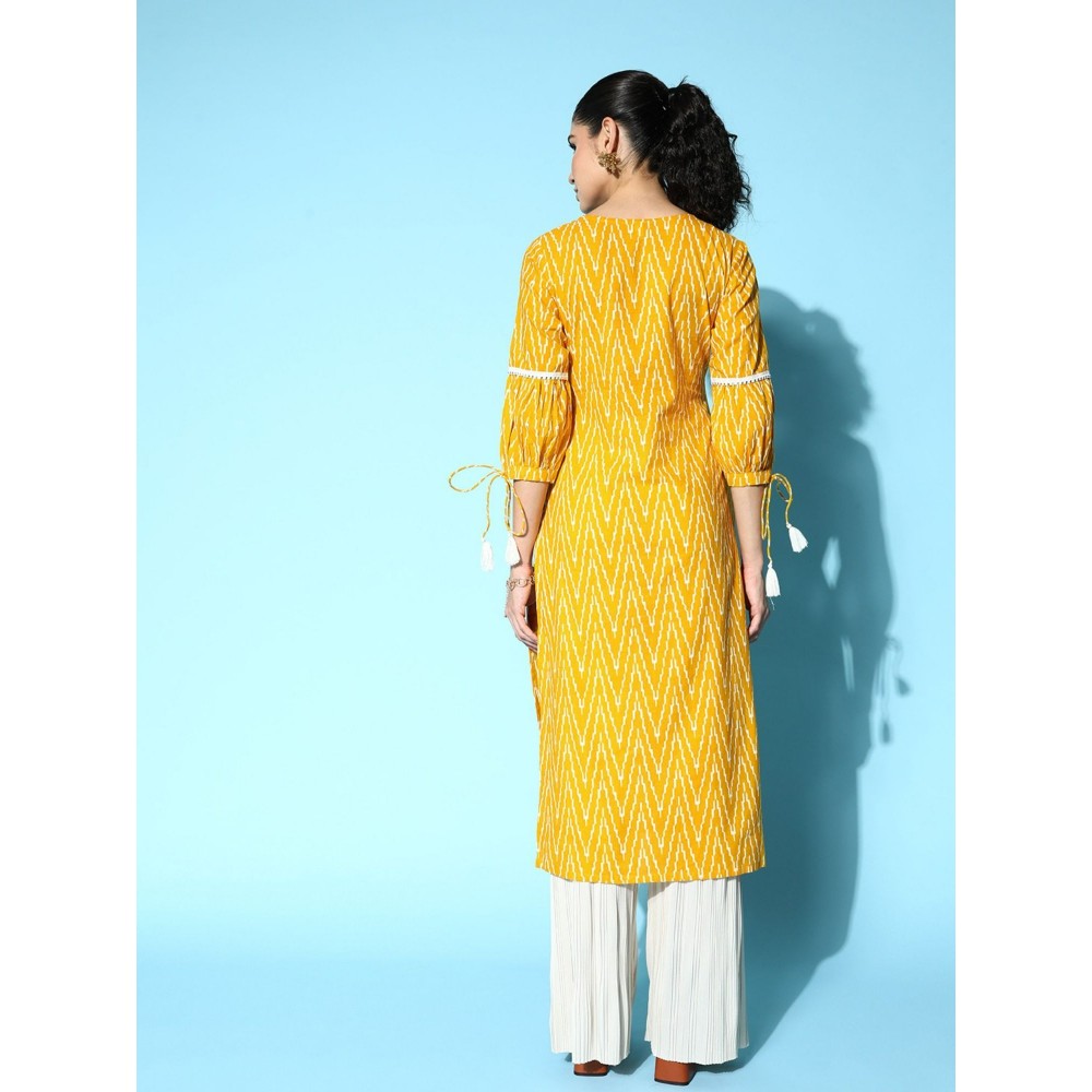 Yufta Women Yellow Chevron Straight Kurta