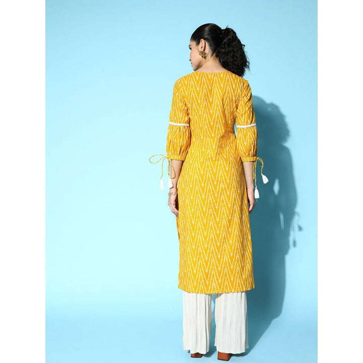 Yufta Women Yellow Chevron Straight Kurta