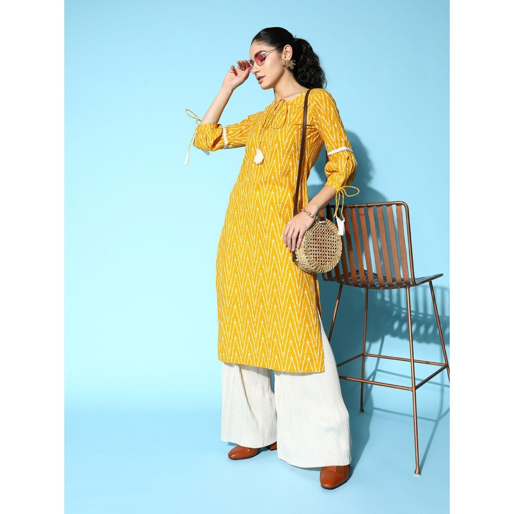 Yufta Women Yellow Chevron Straight Kurta