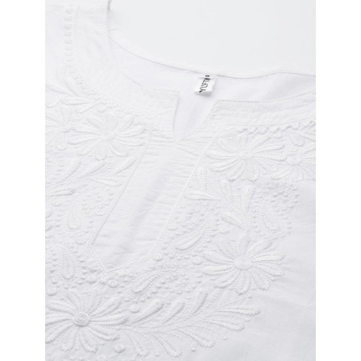 Yufta Women White Floral Chikankari Kurta